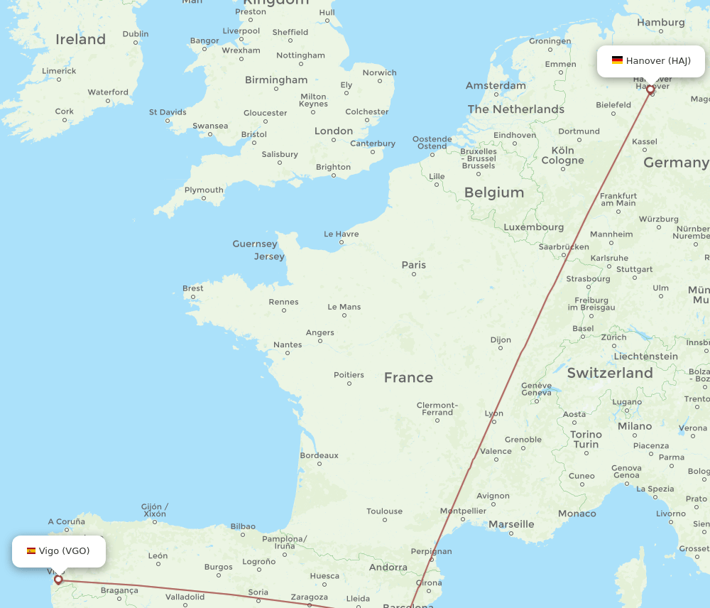HAJ-VGO flight routes