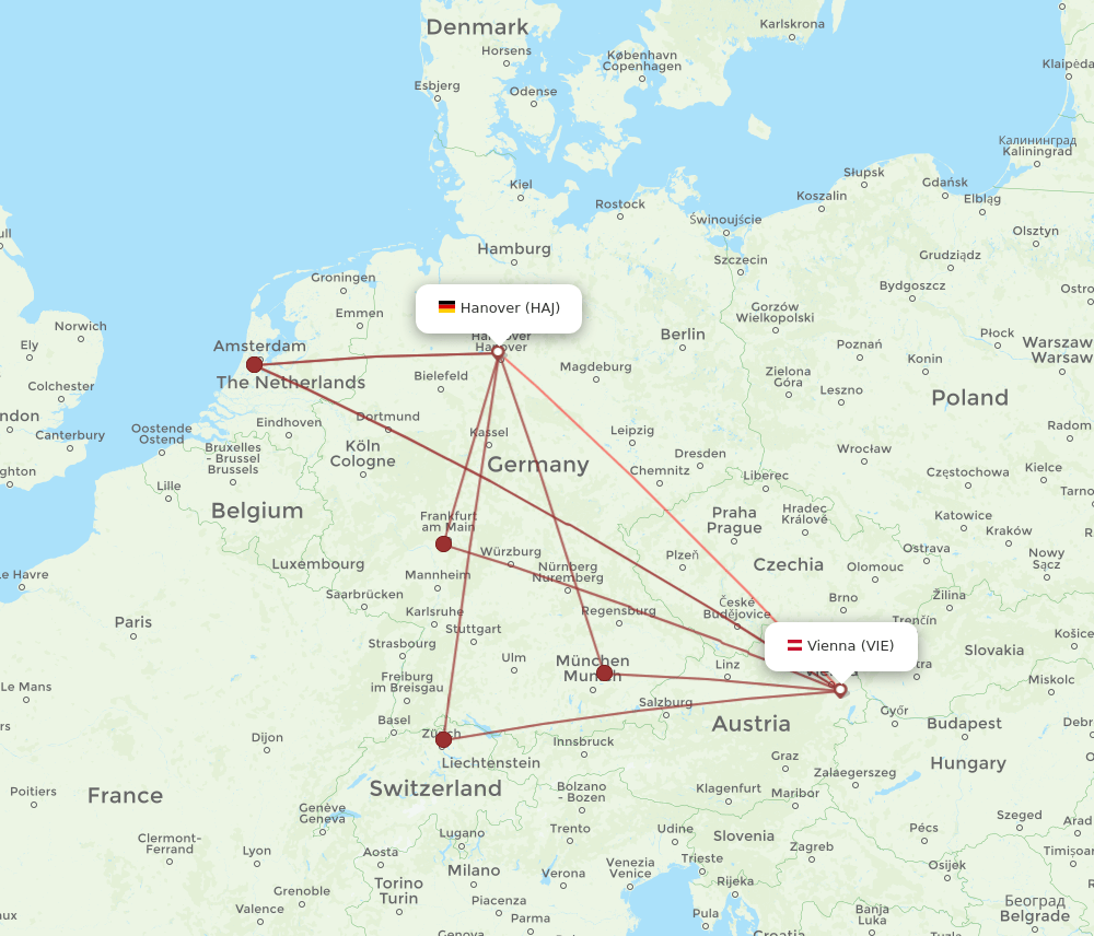 HAJ to VIE flights and routes map