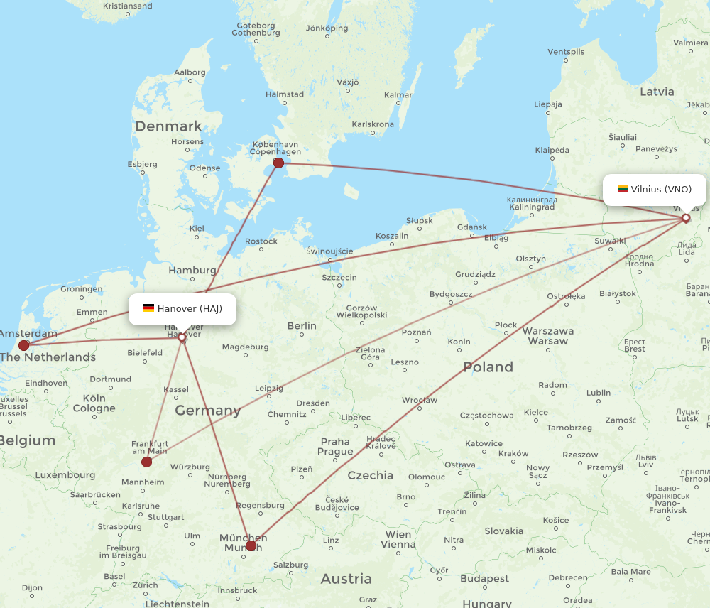 HAJ to VNO flights and routes map