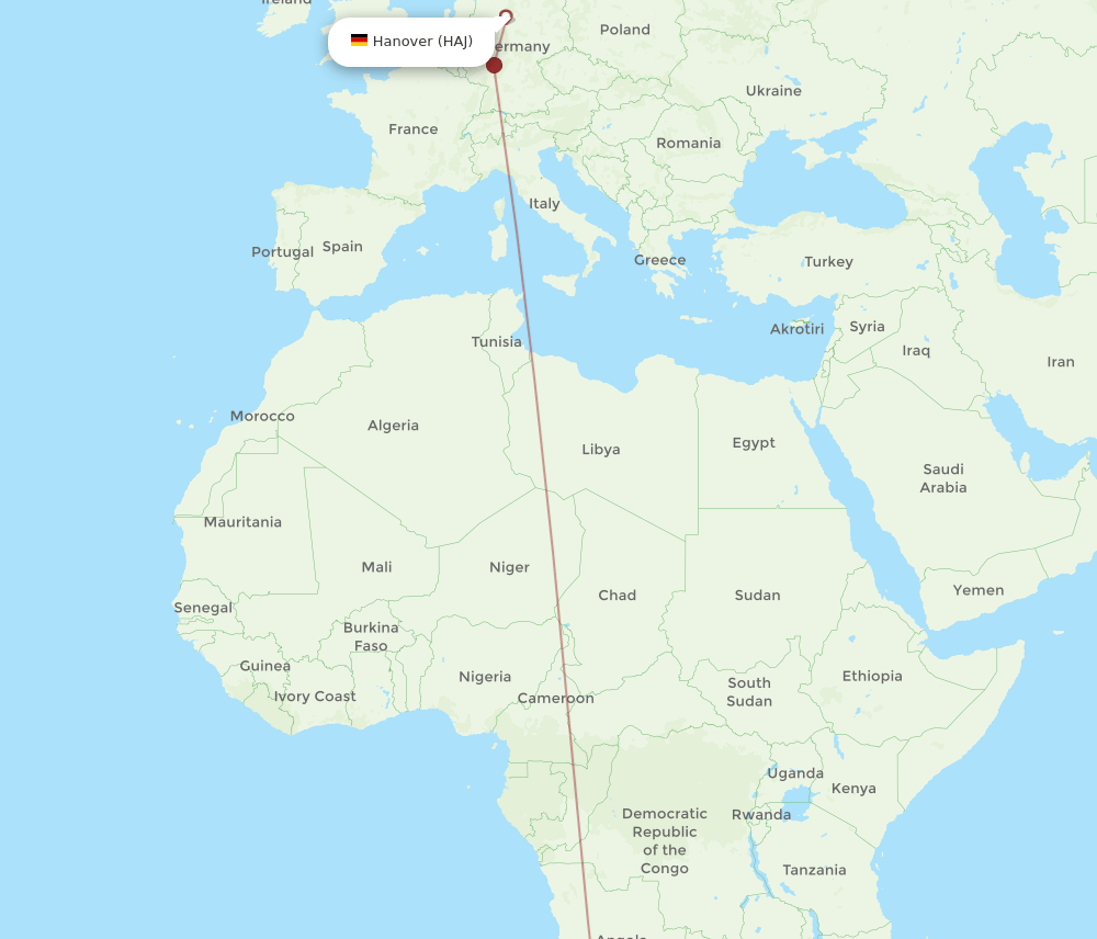HAJ-WDH flight routes