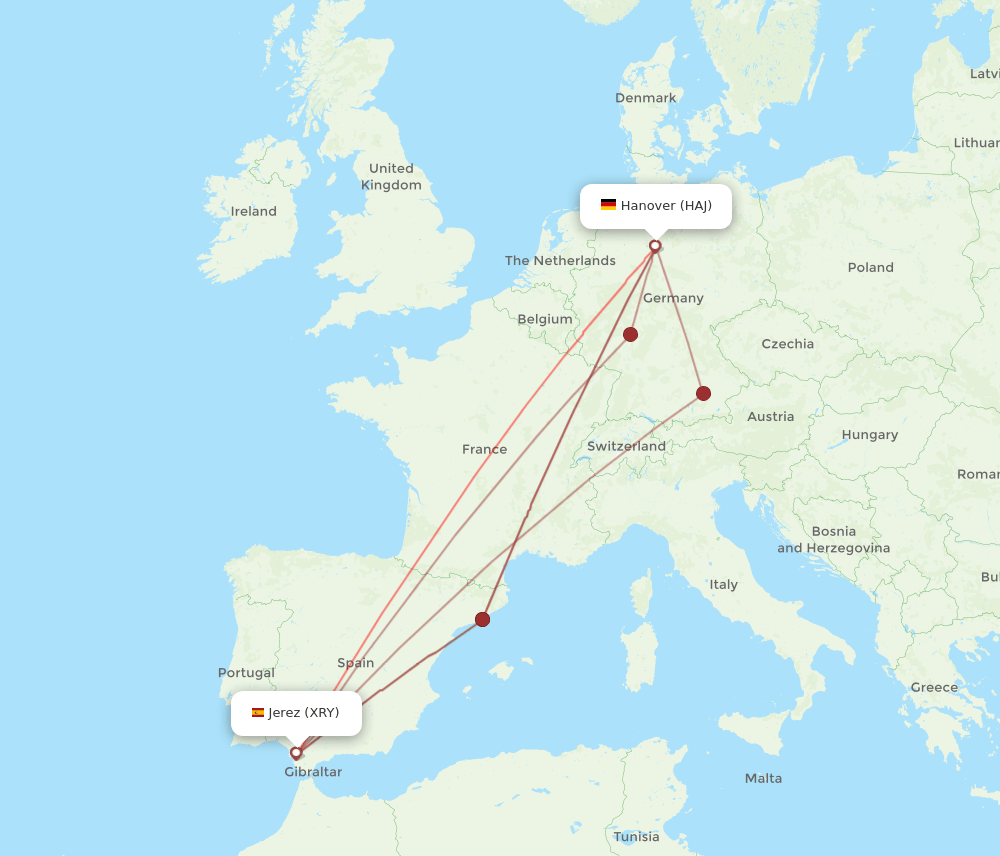 HAJ-XRY flight routes