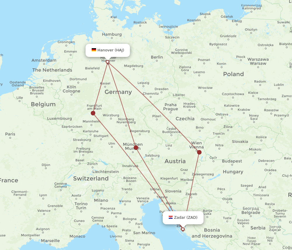 HAJ-ZAD flight routes