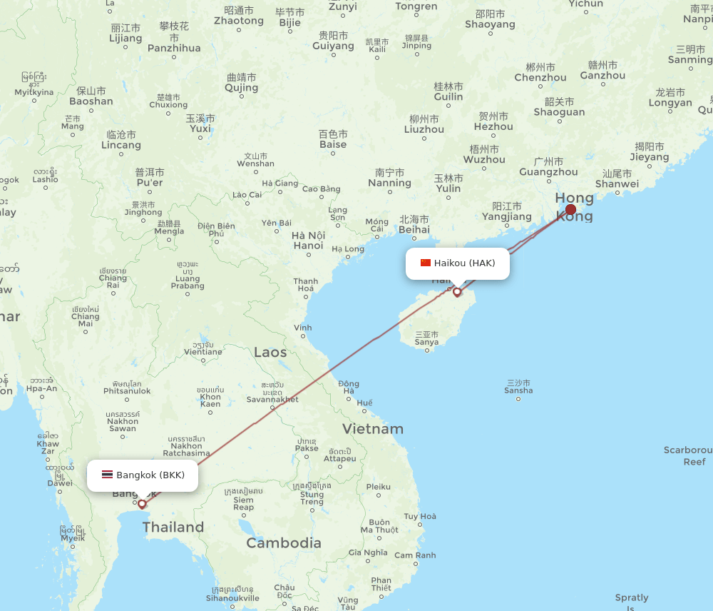HAK-BKK flight routes