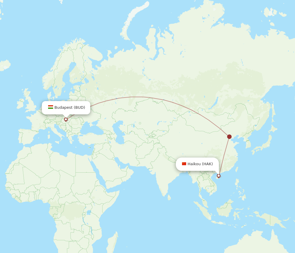 HAK-BUD flight routes