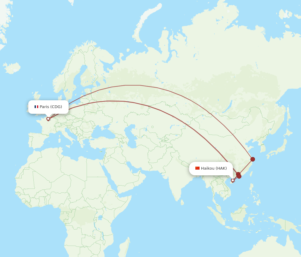 HAK-CDG flight routes