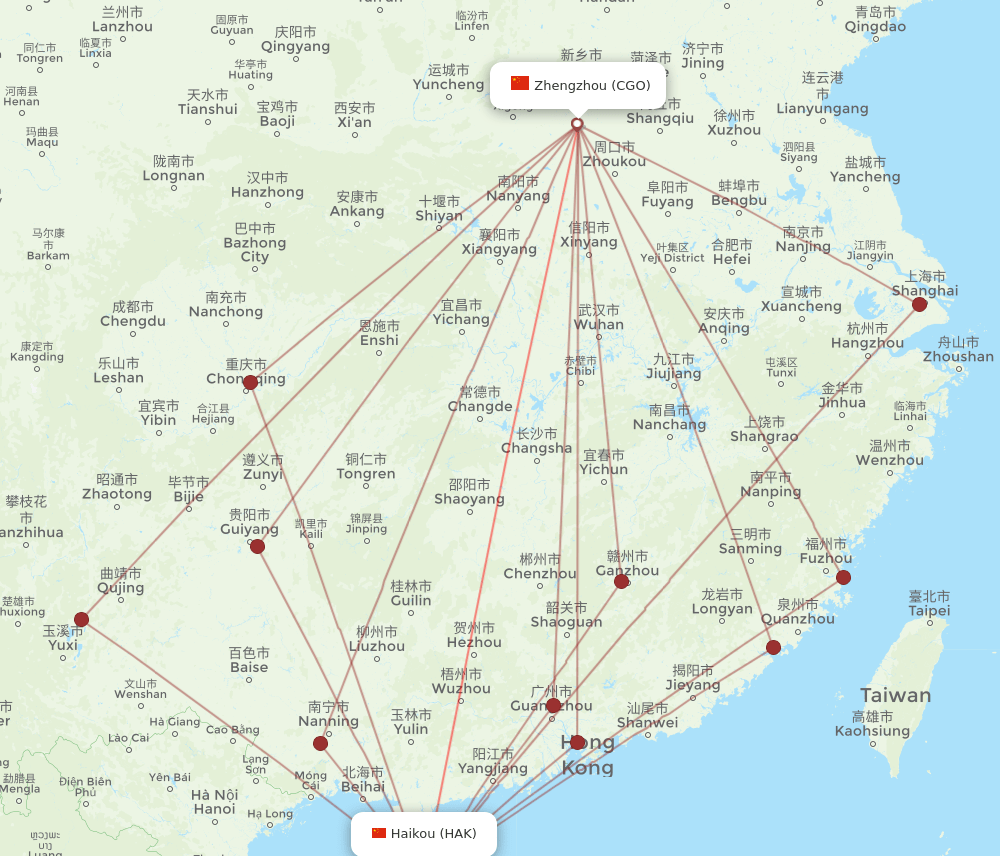HAK-CGO flight routes