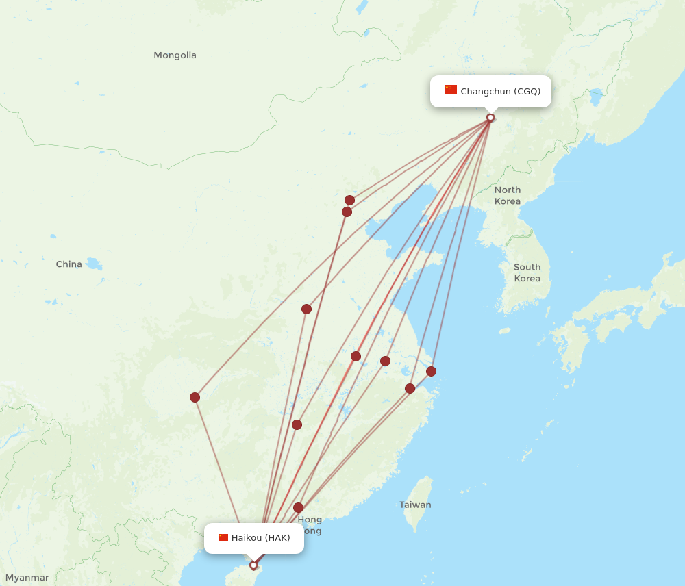 HAK to CGQ flights and routes map