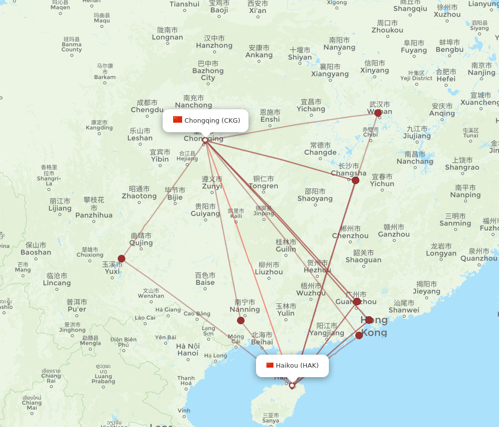HAK to CKG flights and routes map
