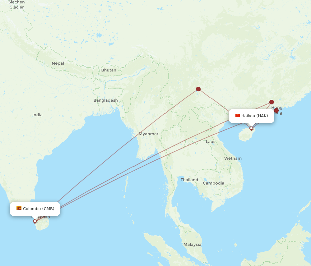 HAK to CMB flights and routes map