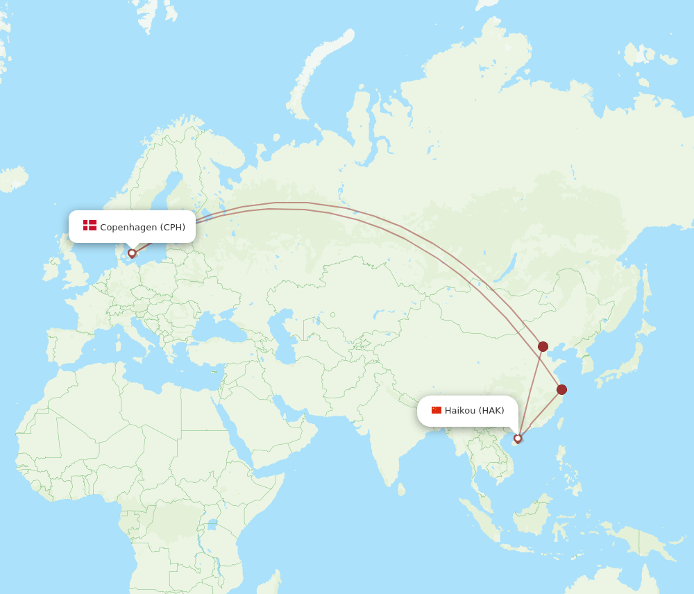 HAK-CPH flight routes