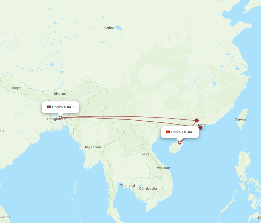 HAK to DAC flights and routes map