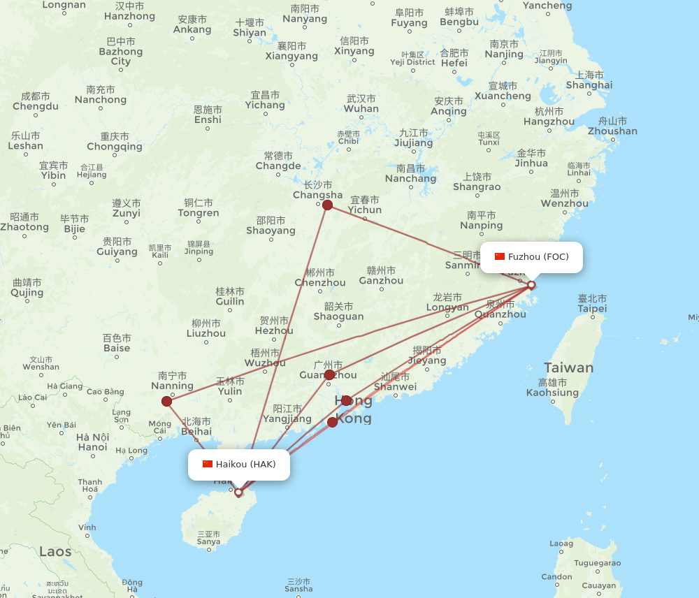 HAK to FOC flights and routes map