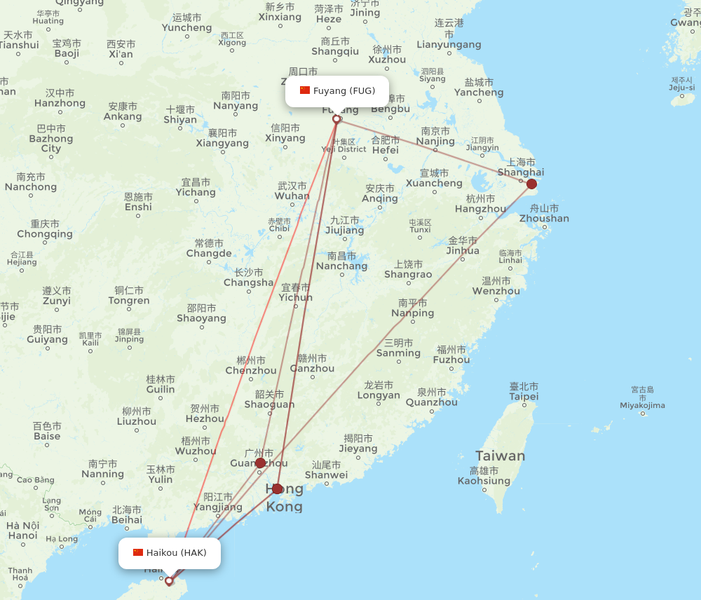 HAK to FUG flights and routes map