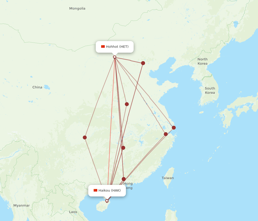 HAK to HET flights and routes map