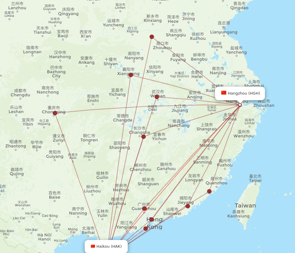 HAK to HGH flights and routes map