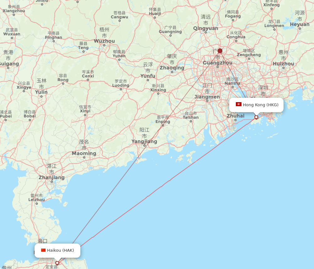 HAK to HKG flights and routes map