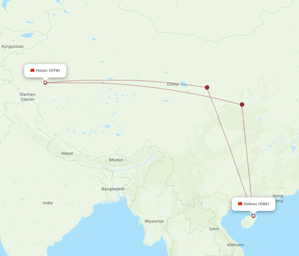 HTN to HAK flights and routes map