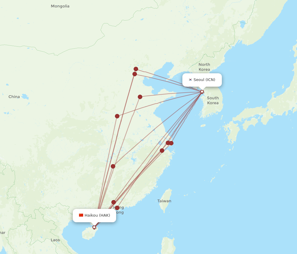 HAK-ICN flight routes