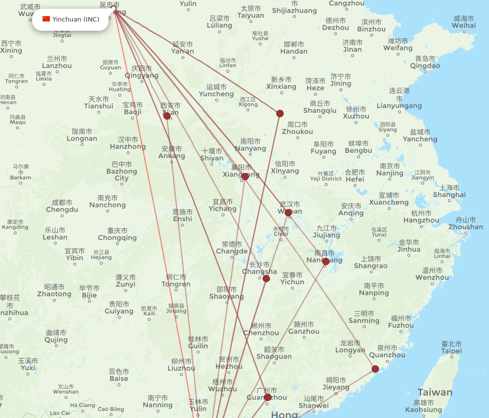 HAK to INC flights and routes map