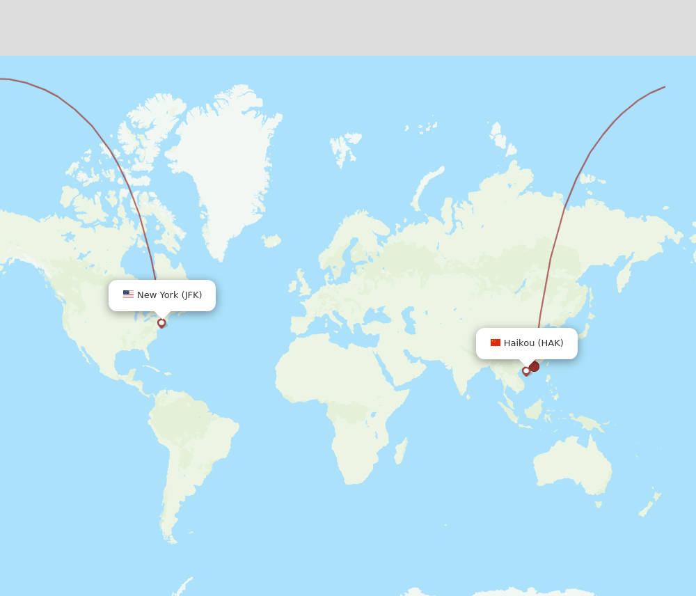 New York - Haikou route map and flight paths