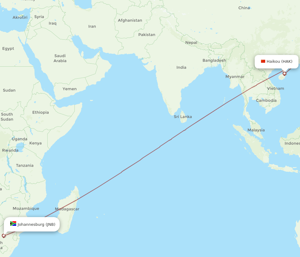 HAK-JNB flight routes