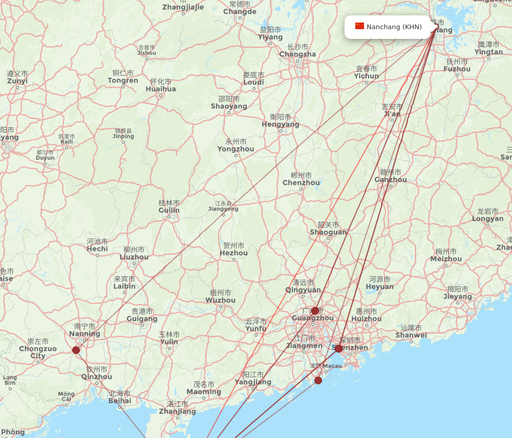 HAK to KHN flights and routes map