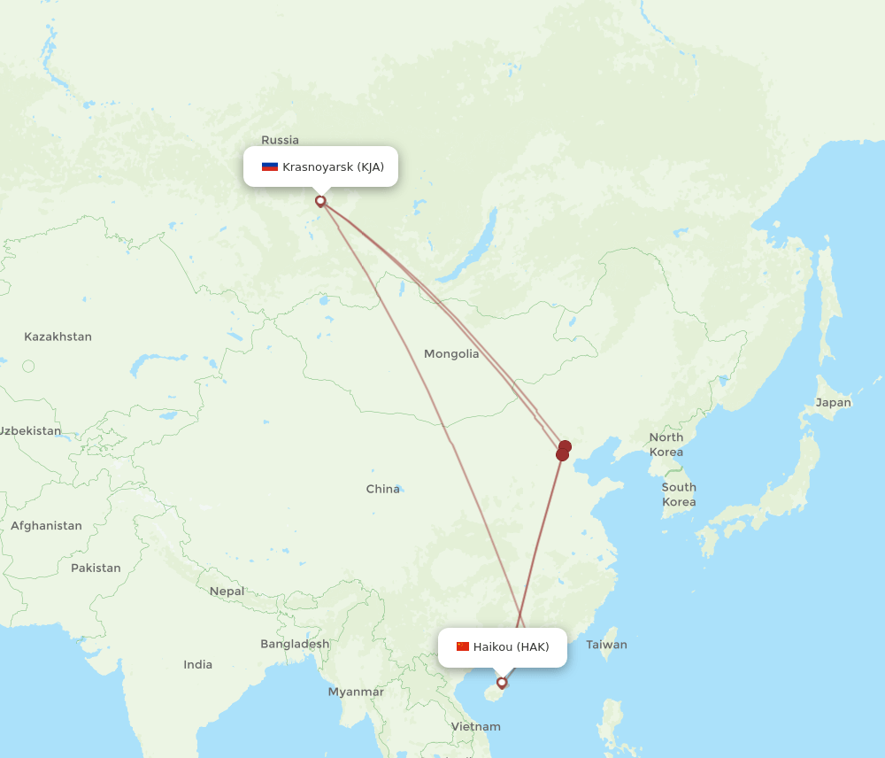 HAK-KJA flight routes