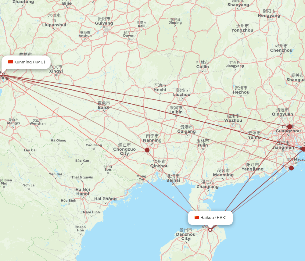 HAK to KMG flights and routes map