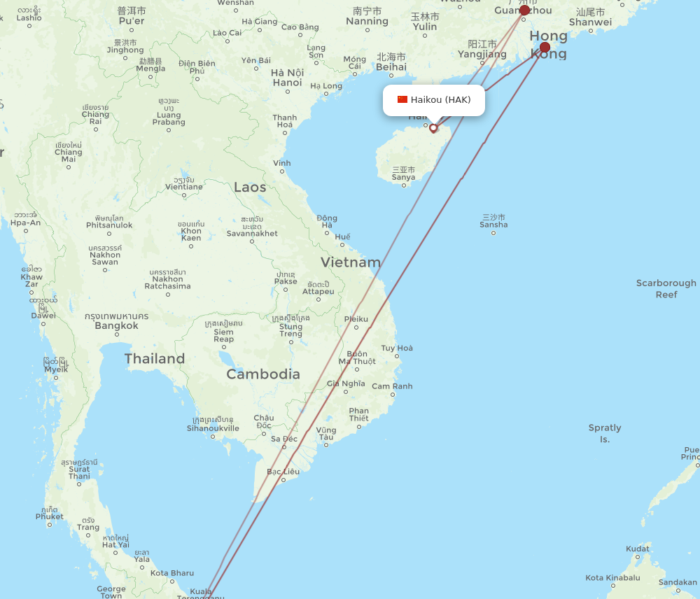 HAK to KUL flights and routes map