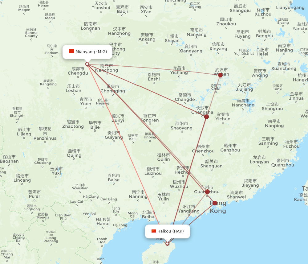 HAK to MIG flights and routes map