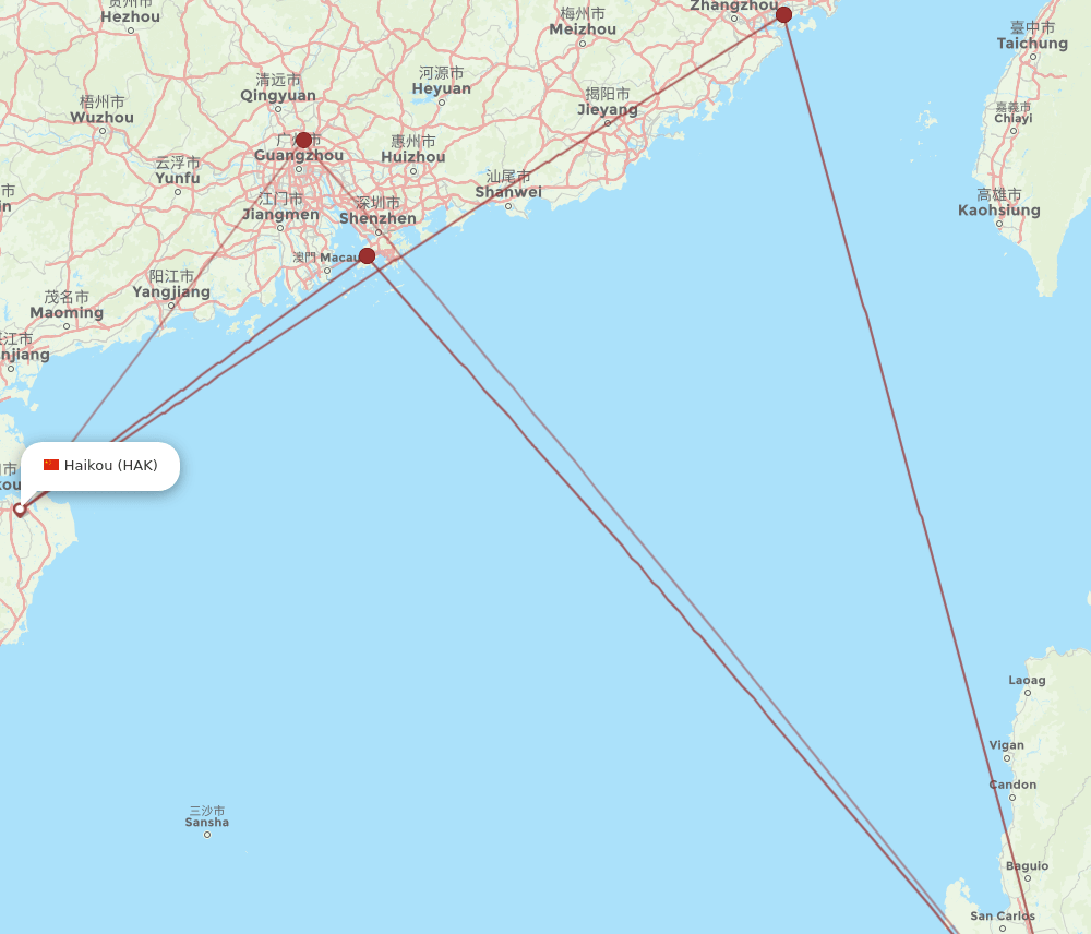 HAK-MNL flight routes