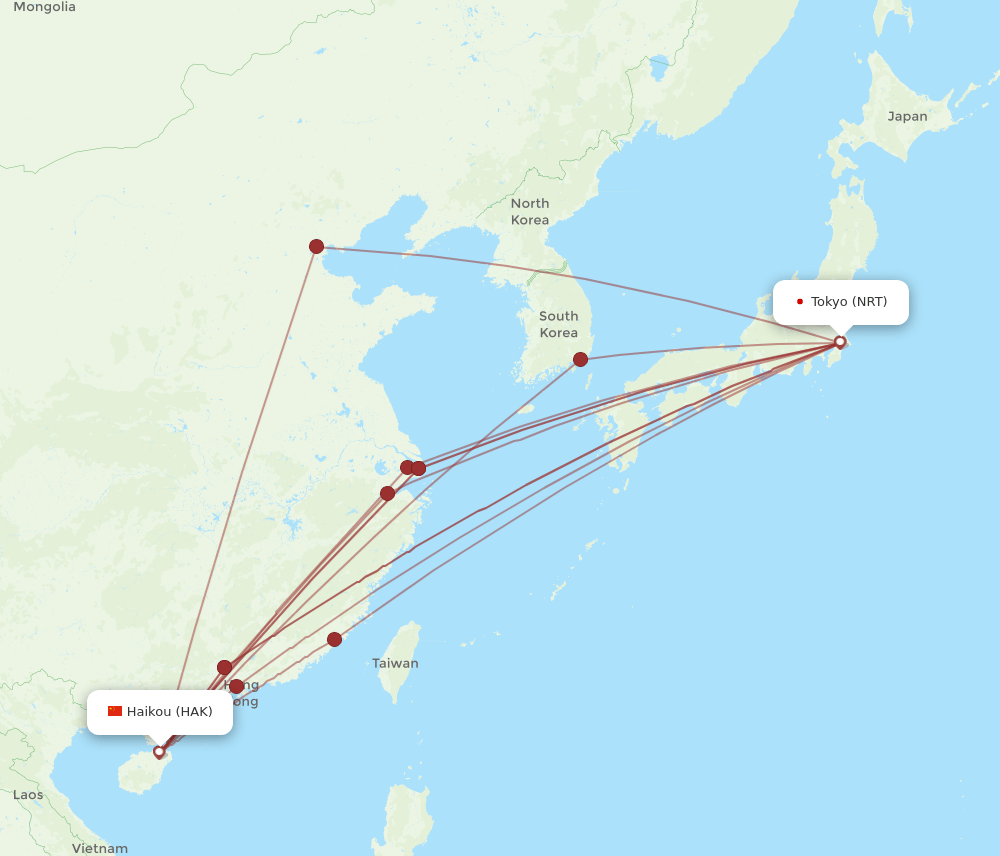 HAK-NRT flight routes