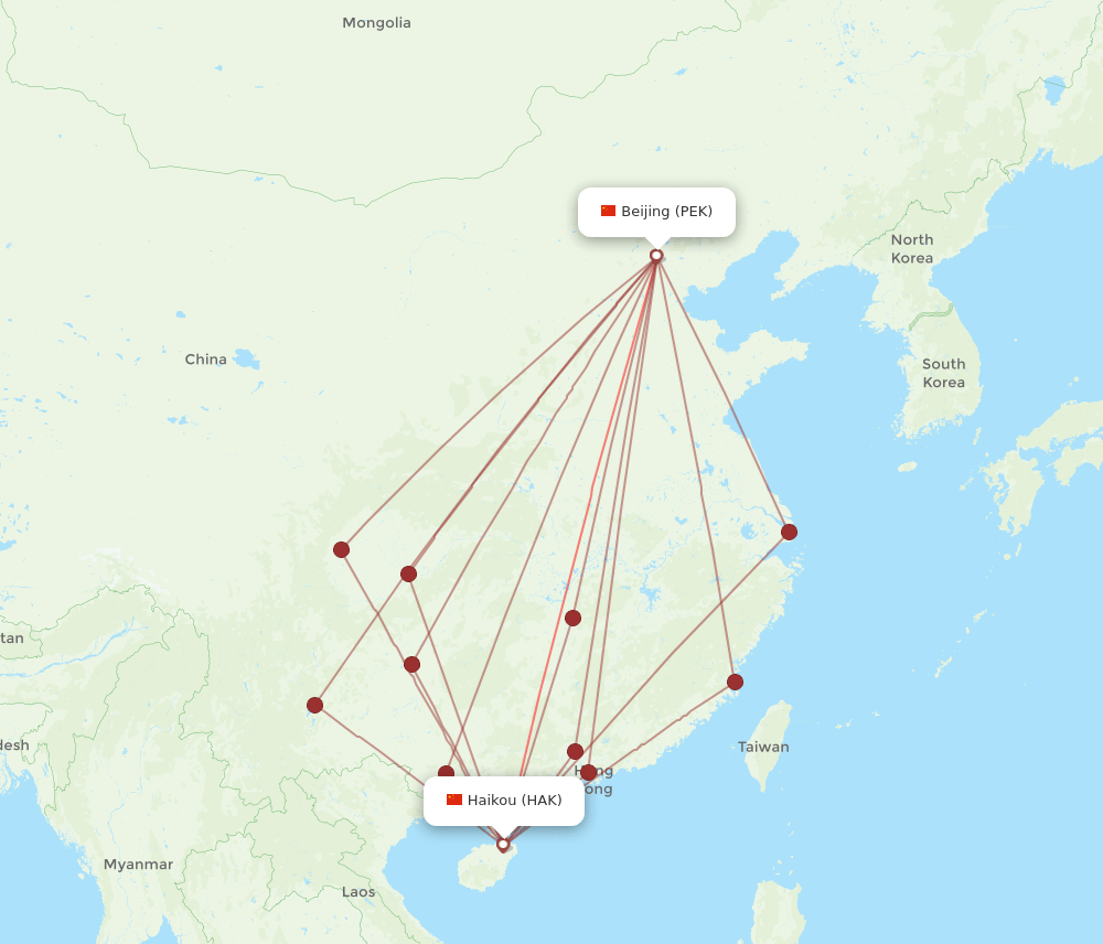HAK-PEK flight routes