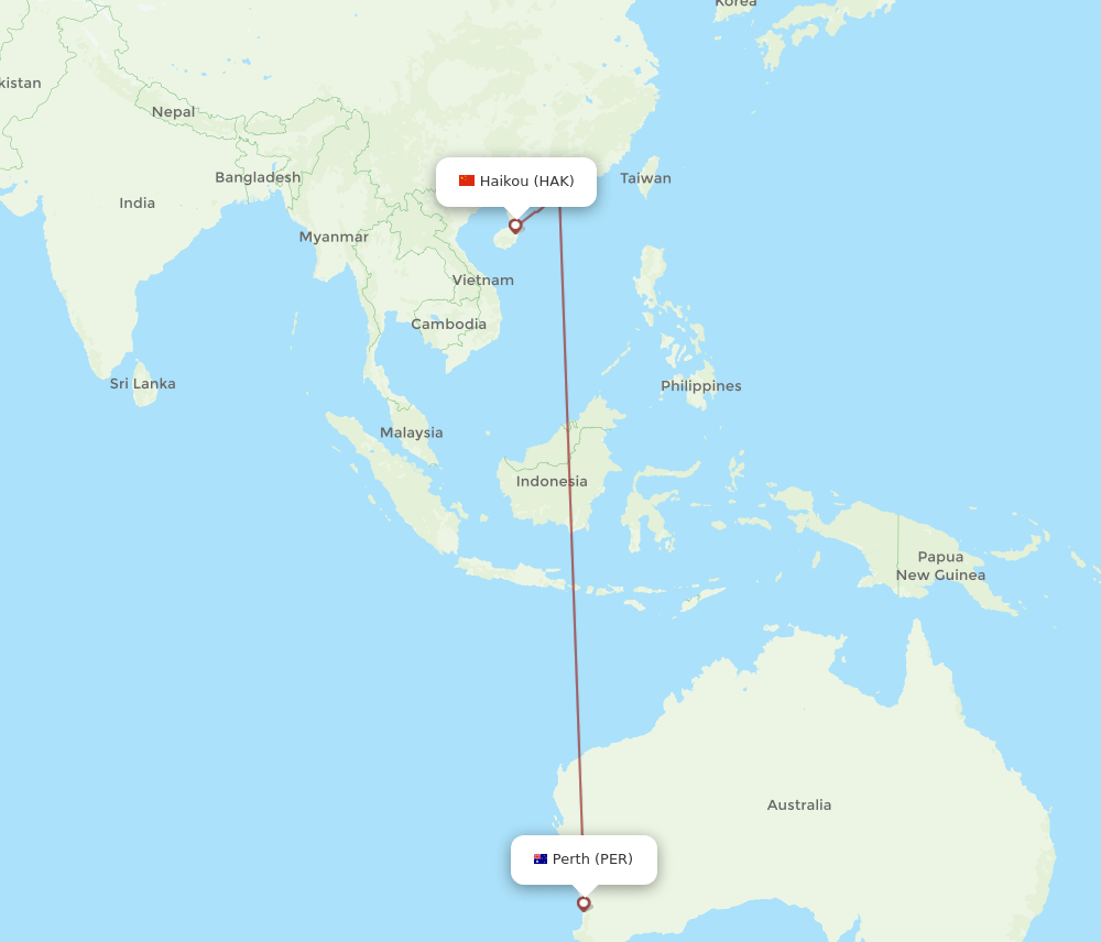 HAK-PER flight routes
