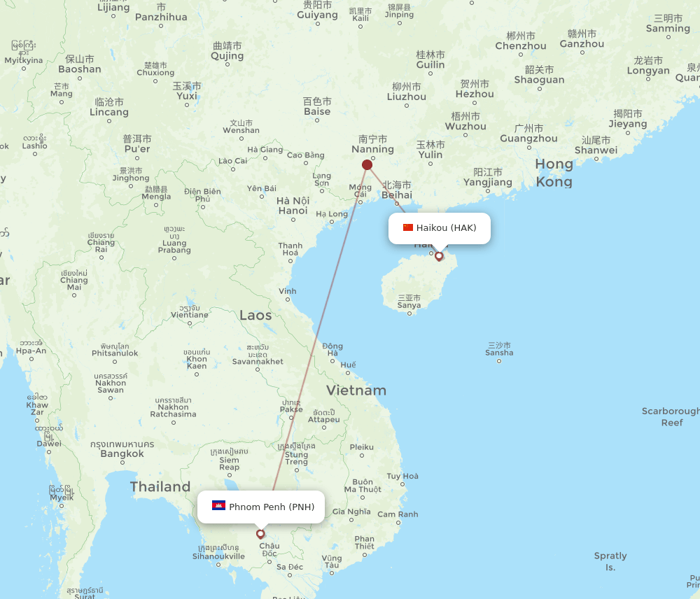 PNH to HAK flights and routes map