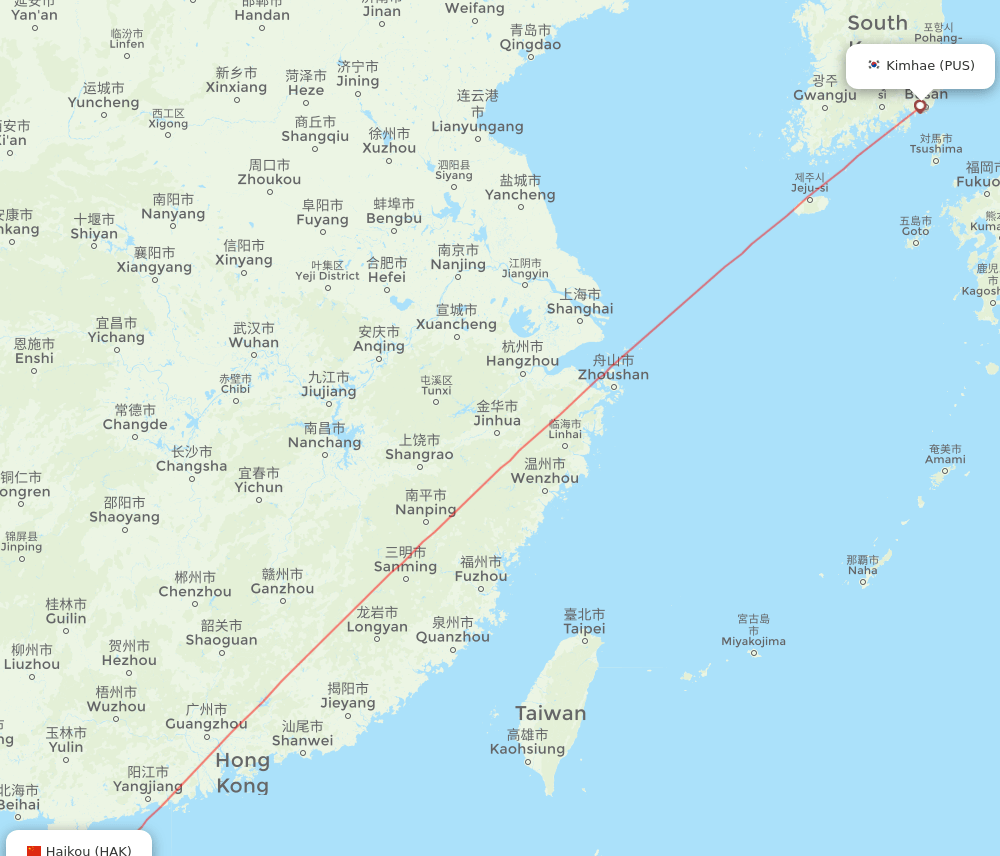 HAK-PUS flight routes