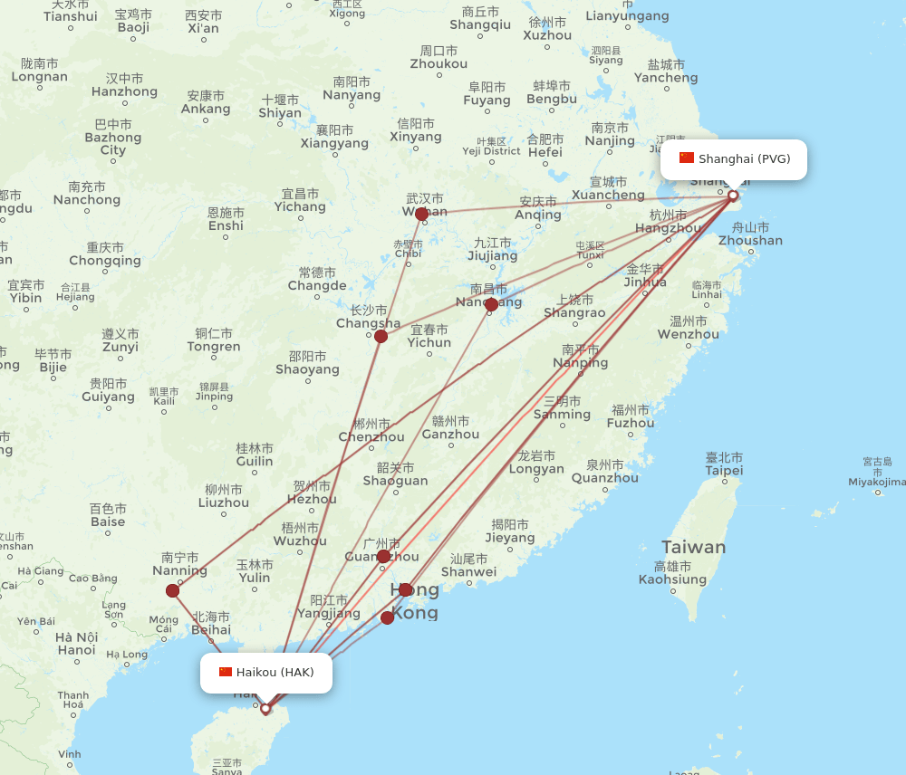 HAK-PVG flight routes
