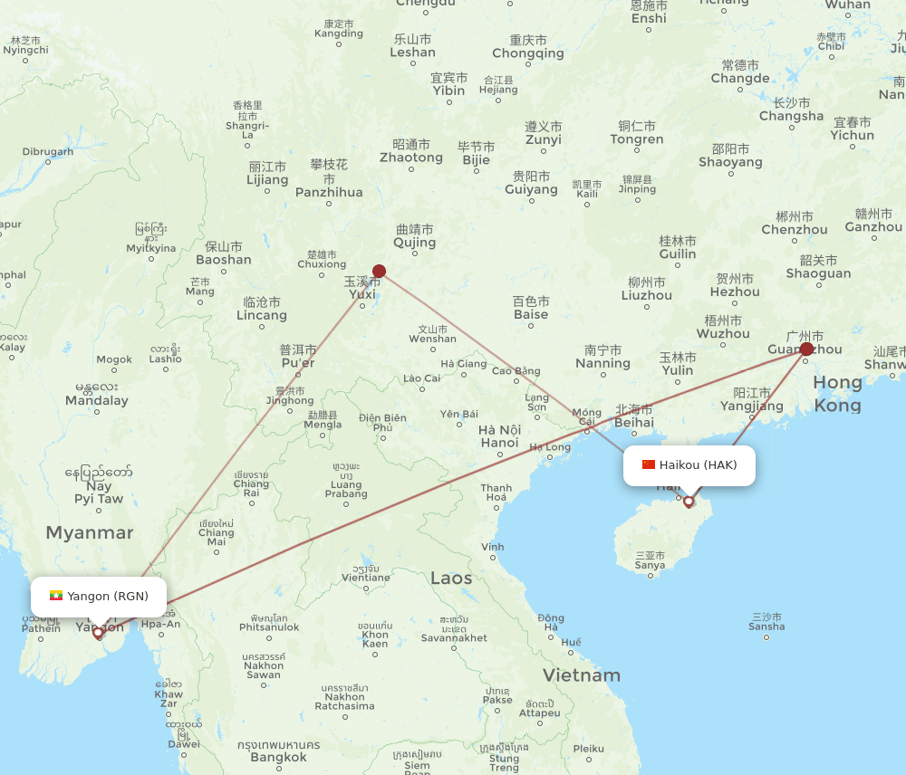 HAK-RGN flight routes