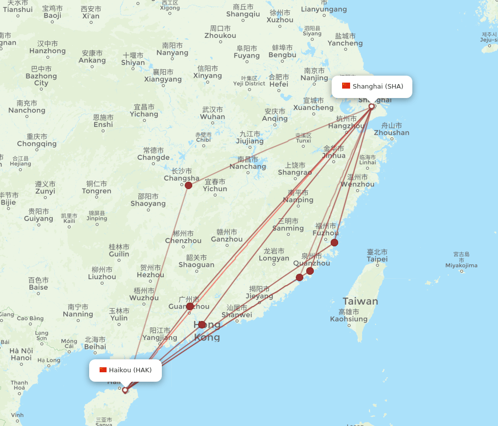 HAK-SHA flight routes