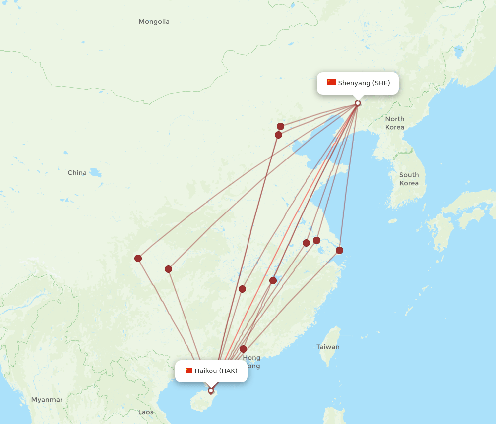 HAK to SHE flights and routes map