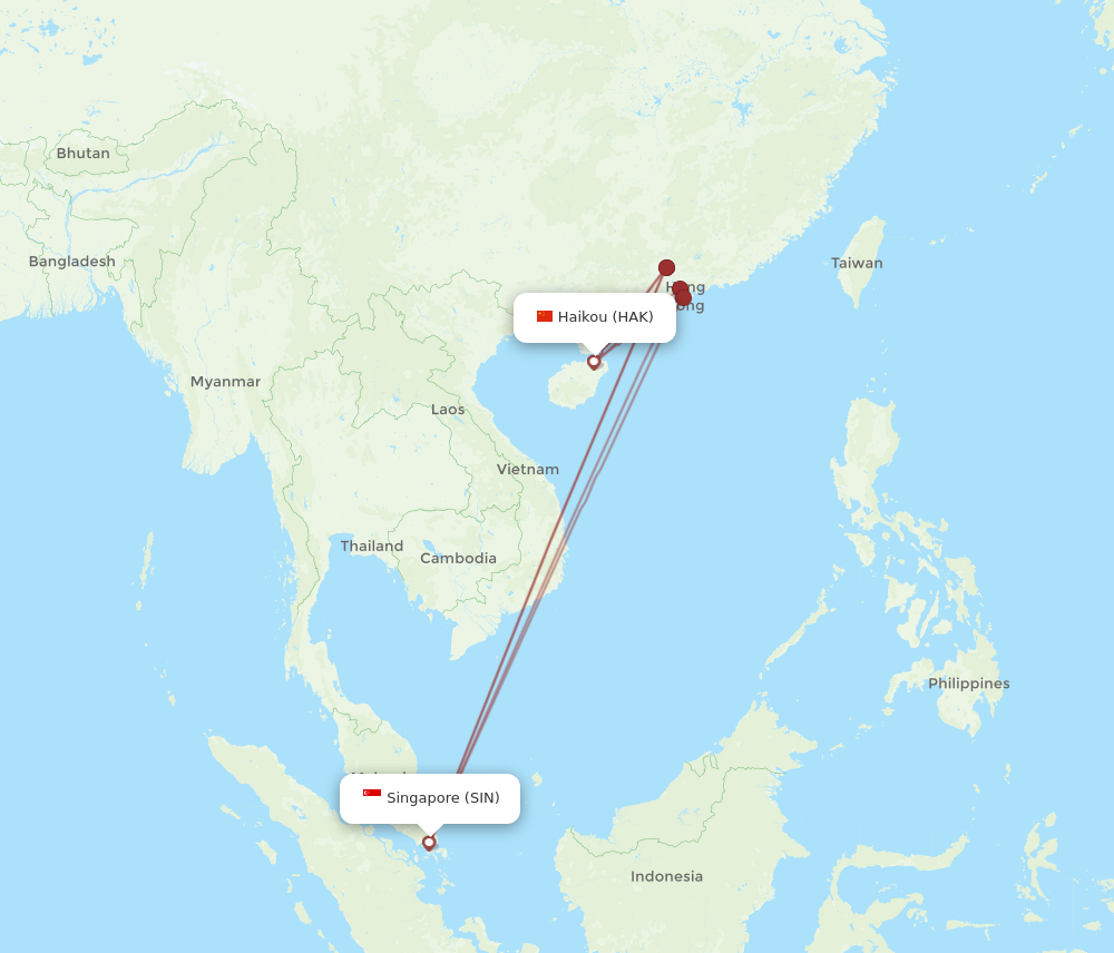 HAK to SIN flights and routes map
