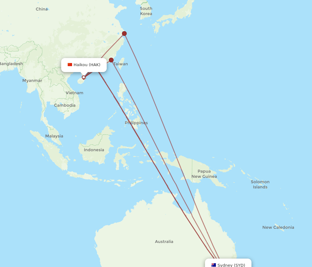 HAK to SYD flights and routes map