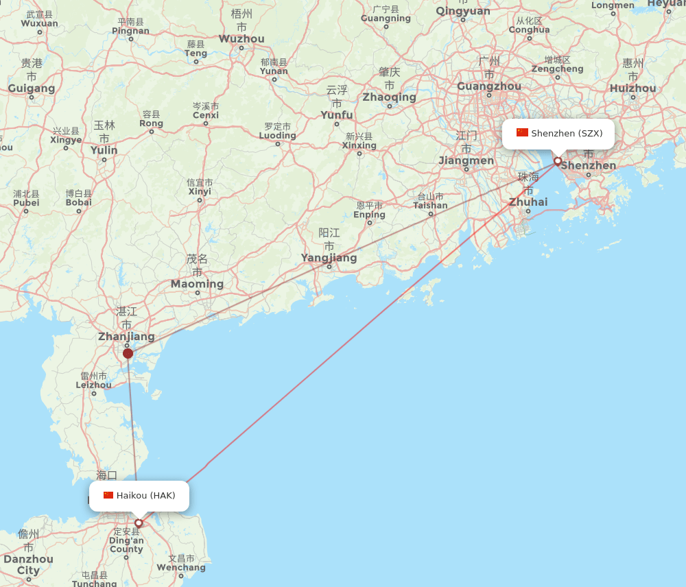 HAK to SZX flights and routes map