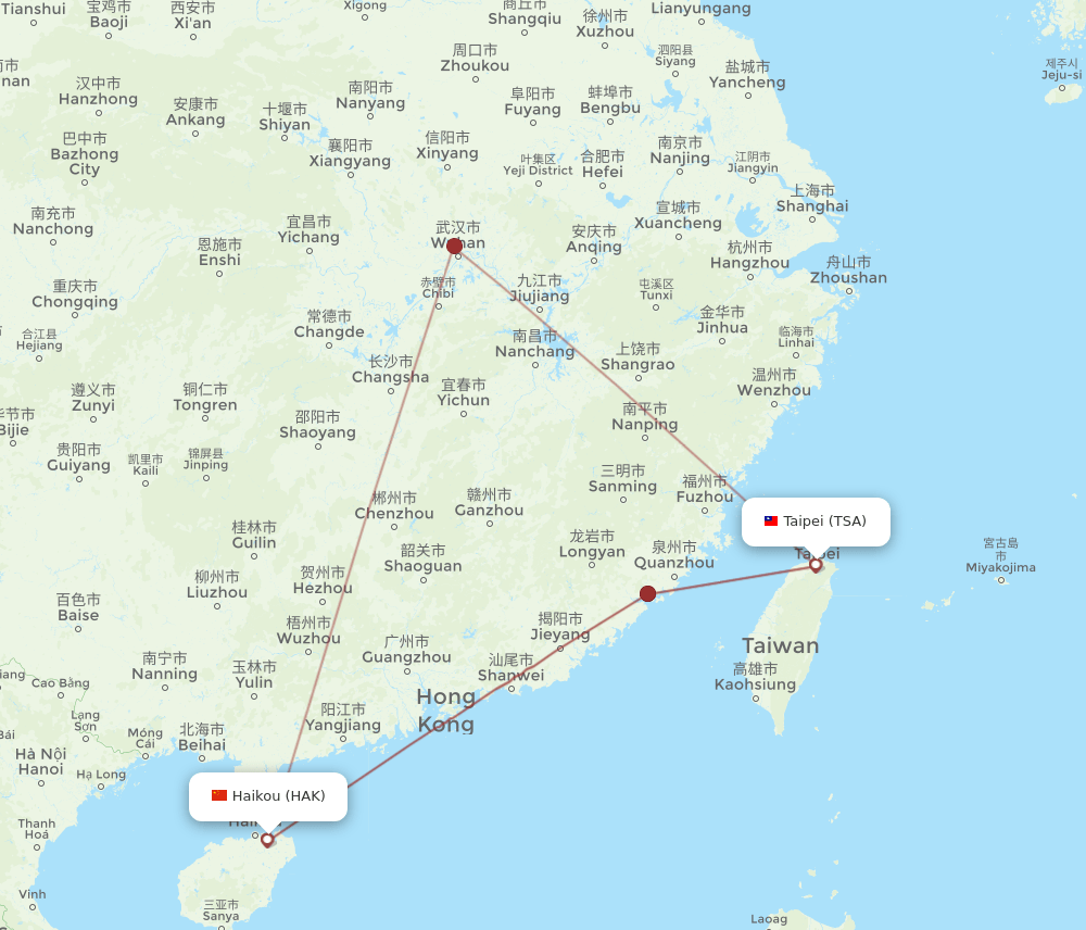 HAK-TSA flight routes