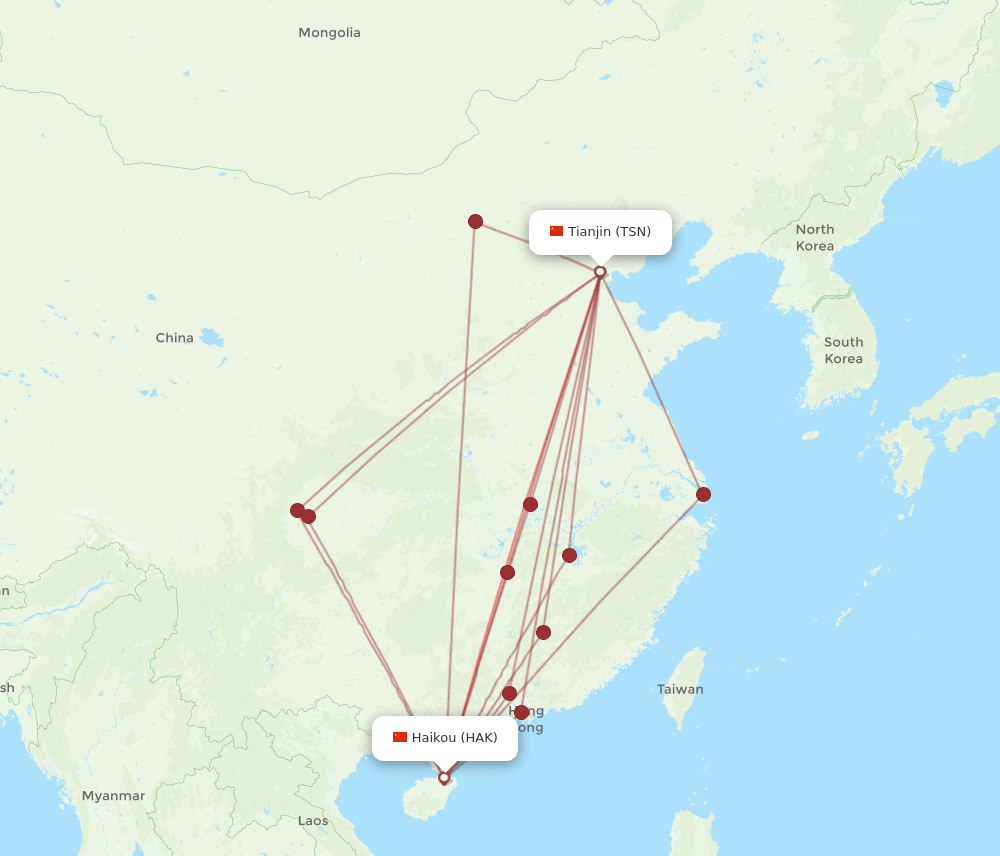 HAK-TSN flight routes