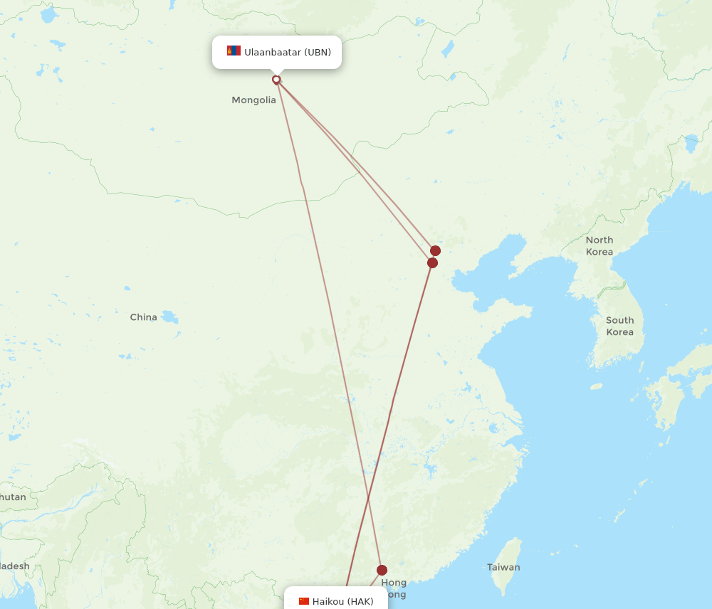 HAK-UBN flight routes