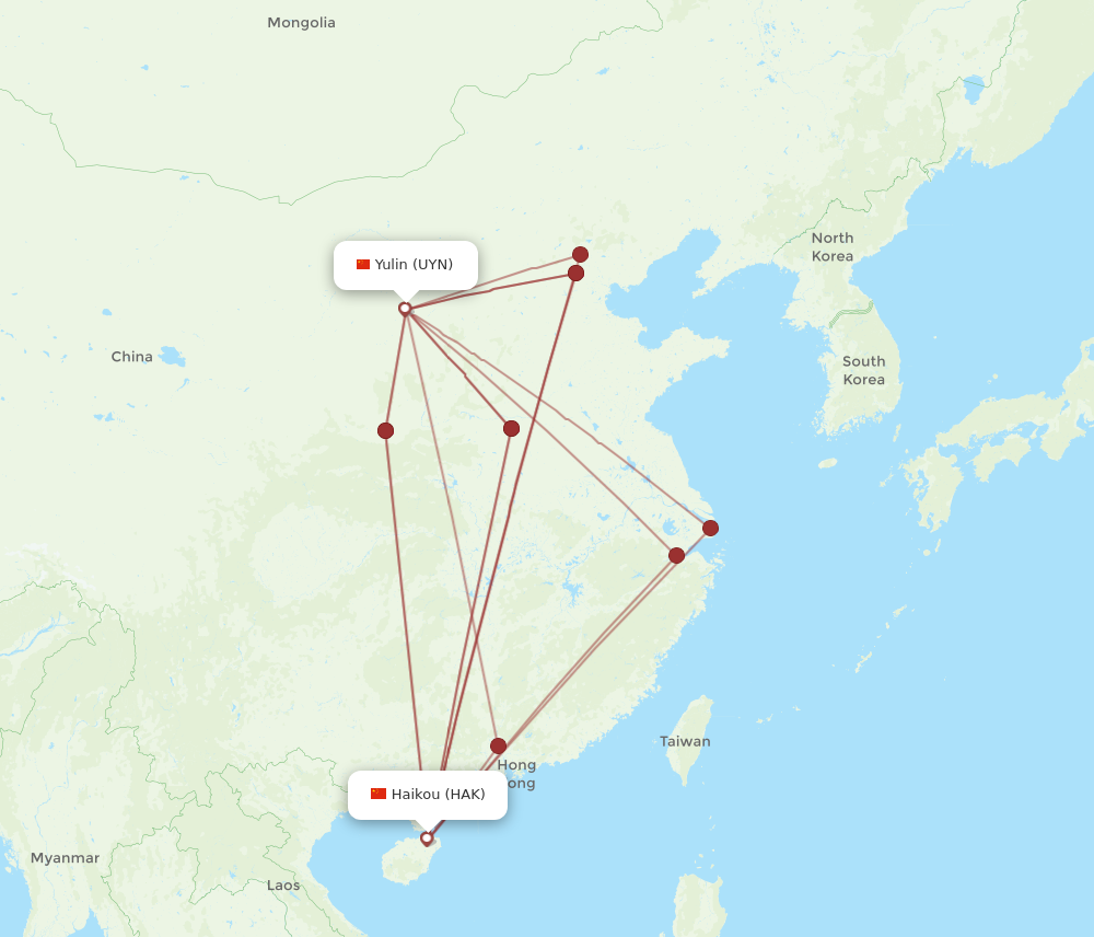 HAK to UYN flights and routes map
