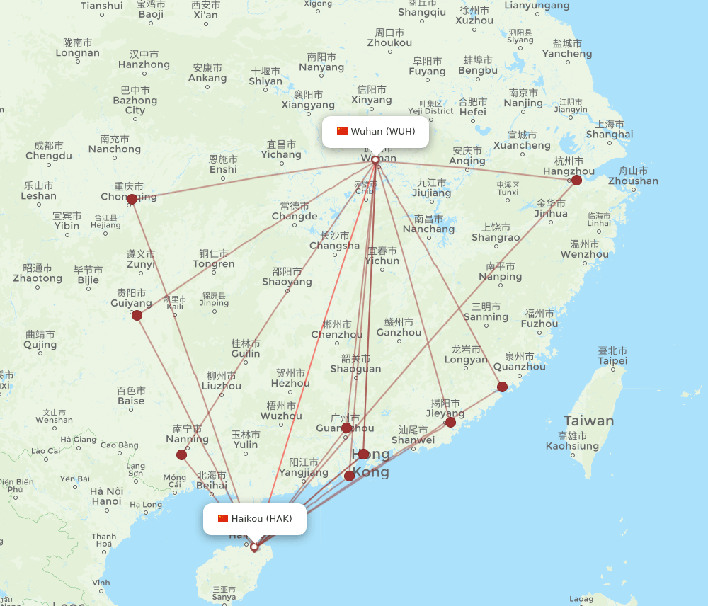 HAK to WUH flights and routes map