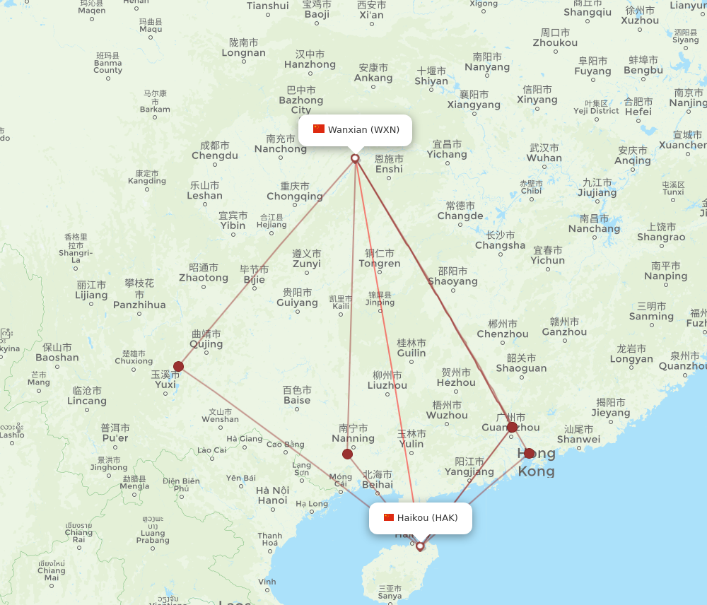 HAK to WXN flights and routes map