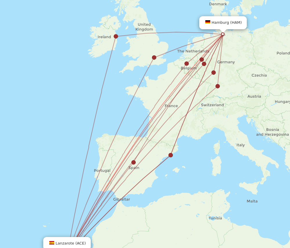HAM to ACE flights and routes map